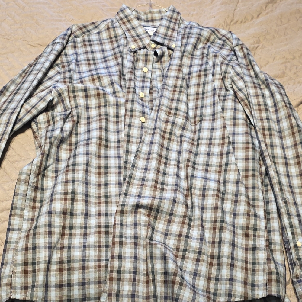 Peter Millar Blue and Brown Plaid Casual Button Down Shirt